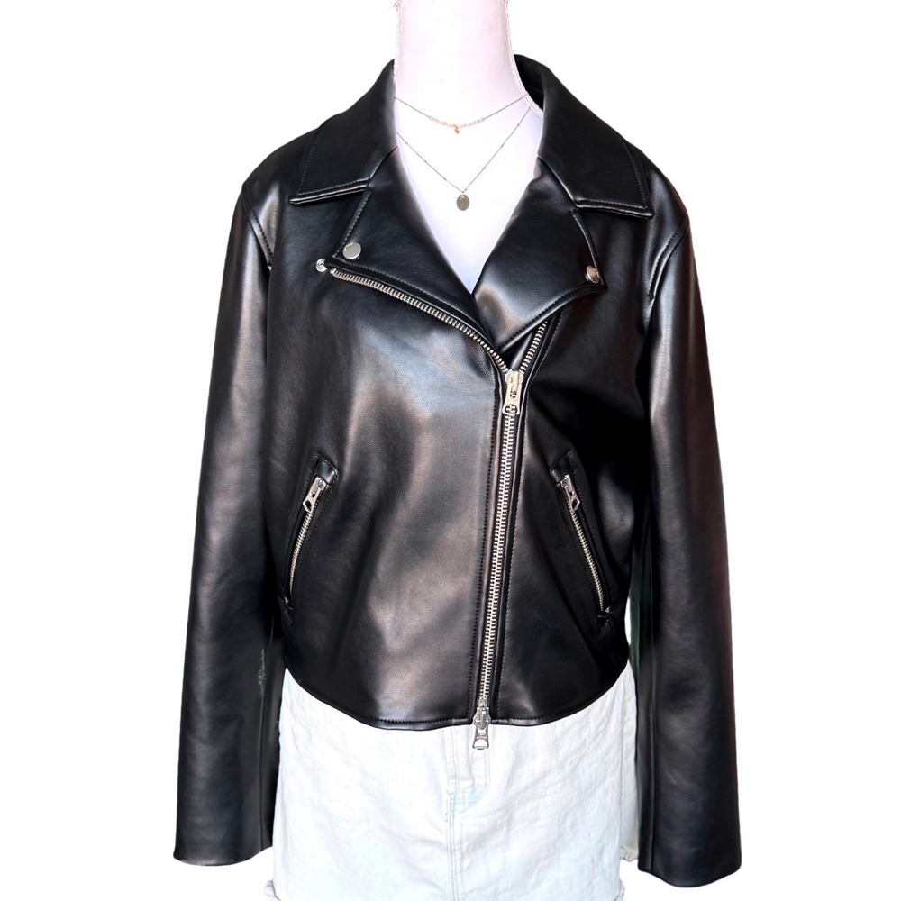 Wilfred Faux Leather Moto Jacket Cropped Biker Moto Black Aritzia L